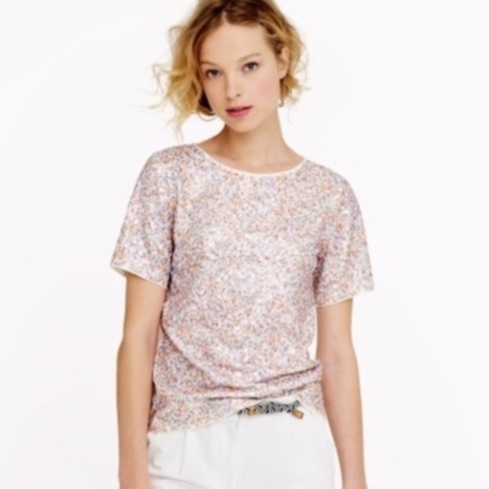 J CREW Sequin T Shirt Blouse - Summer - Stunning